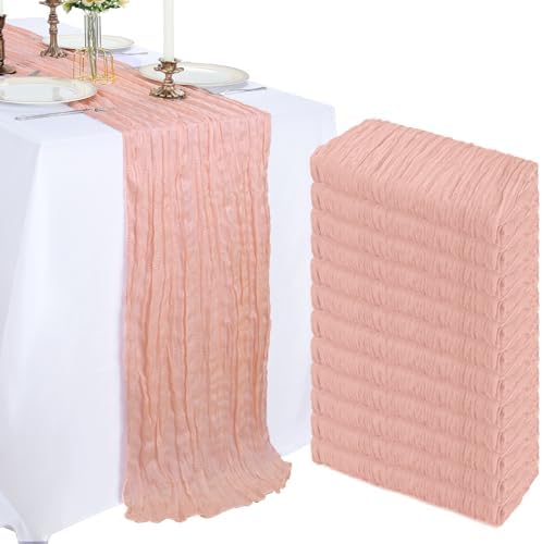 12 Pack 10Ft Blush Pink Cheesecloth Table Runner 23 x 120 Inch by CKIKU