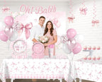 Yingoto 145 Pcs Pink Bow Baby Shower Decorations Tableware Set, Serves 20 - Image 3