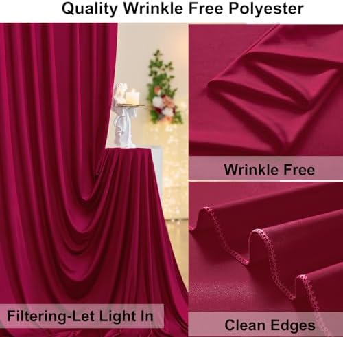 30ft×10ft Wrinkle Free Burgundy Backdrop Curtain for Wedding Party, 6 Panels 5×10ft Soft Silky Polyester Wine Red Photo Backdrop Drapes for Birthday Parties Baby Shower Mother's Day Photography - Image 4