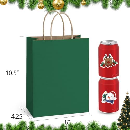 BagDream Medium Gift Bags with Handles 8x4.25x10.5 Forest Green 100Ct Bulk - Image 2