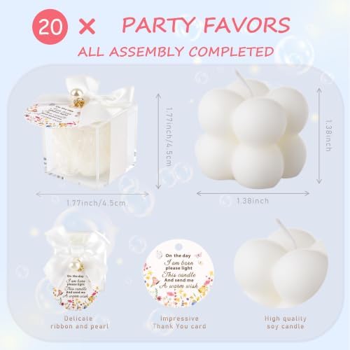 20 Set Fully Assembled Small Bubble Candles Elegant Baby Shower Favors Bulk Set with Decorative Ribbons Thank You Cards for Baby Shower Guest Gifts (20, Flowers) - Image 2