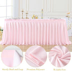 2 Panels Pink Desk Skirt for Teacher Desk 6ft Table Skirts for Rectangle Tables 6ft Spandex Curtain Table Skirt for Classroom Ruffle Fabric Tablecloth for Party Wedding Baby Shower Decorations - Image 5