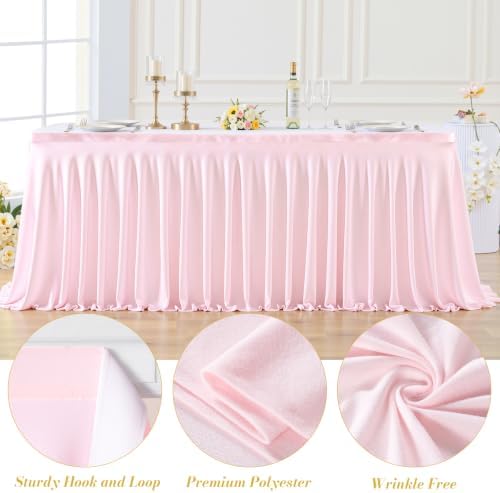 2 Panels Pink Desk Skirt for Teacher Desk 6ft Table Skirts for Rectangle Tables 6ft Spandex Curtain Table Skirt for Classroom Ruffle Fabric Tablecloth for Party Wedding Baby Shower Decorations - Image 5