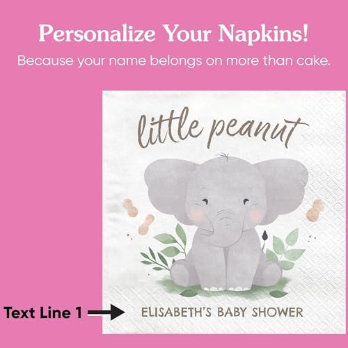Big Dot of Happiness Personalized Elephant Napkins, Custom Little Peanut Baby Shower or First Birthday Party Decor, White 3-Ply Paper Luncheon Dinner Napkins - 50 Count - Image 5