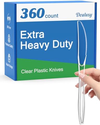Dealusy 360 Count Extra Heavy Duty Clear Plastic Knives Disposable by Dealusy