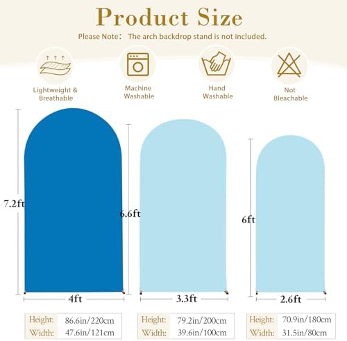 Baby Blue and Royal Blue Arch Cover 3 Set-7.2FT, 6.6FT, 6FT Arch Backdrop Cover Spandex Fitted 2- Color Fabric Stand Covers for Baby Shower Boy Birthday Party Wedding Photo Background Decorations - Image 5