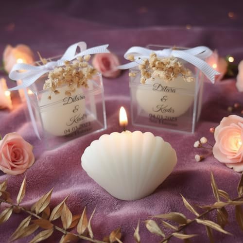 Wedding Favor Guest Bulk, White Seashell Shaped Candle Party Favors, Bridal Shower Favor for Beach Party Gifts, Baby Shower Favors for Baptism Favors (Set of 50) - Image 5