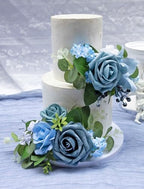 Marriwise 3Pcs Pre-Made Cake Flowers,Light Blue Wedding Cake Decor,Party - Image 5