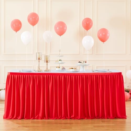 17ft Red Table Skirts for Rectangle Tables Polyester Pleated Table Skirt Desk Skirts Ruffle Table Skirt cloth for Wedding Birthday Party Baby Shower Bridal Shower Banquet Table Skirts - Image 2