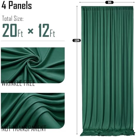 gogoparti 20x12ft Hunter Green Backdrop Curtain for Wedding Parties, 4 Panels (5x12 ft Each) Wrinkle-Free Dackdrop Curtains, Silky Draping Fabric for Birthday Party, Baby Shower, Photo Background - Image 6