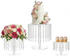 Acrylic Wedding Cake Stand Set - 3 Pcs Clear Round Cupcake Stands Dessert Display with Crystal Bling Pendants, for Wedding Event Birthday Party Baby Shower Tabletop Decorations Centerpieces by Lovecat