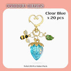 20 Sets Strawberry Keychains with Enamel Bee and Leaf Charms, Clear Blue - Image 3