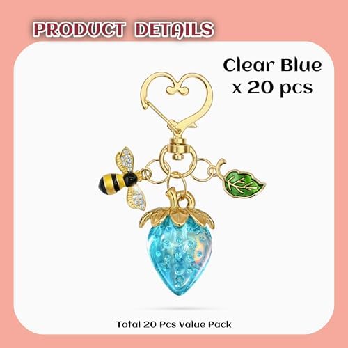 20 Sets Strawberry Keychains with Enamel Bee and Leaf Charms, Clear Blue - Image 3