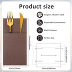 Cindeer 150 Pcs Coffee Linen Dinner Napkins with Built in Flatware - Image 3