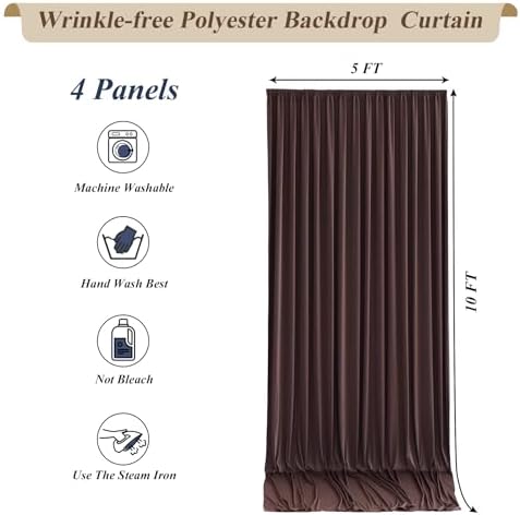 Shillance 20x10ft Brown Backdrop Curtains with Lights Photo Drapes Wrinkle Free Fabric Backdrop Curtain for Wedding Birthday Party Baby Shower Bridal Shower Home Party Background Decorations - Image 7