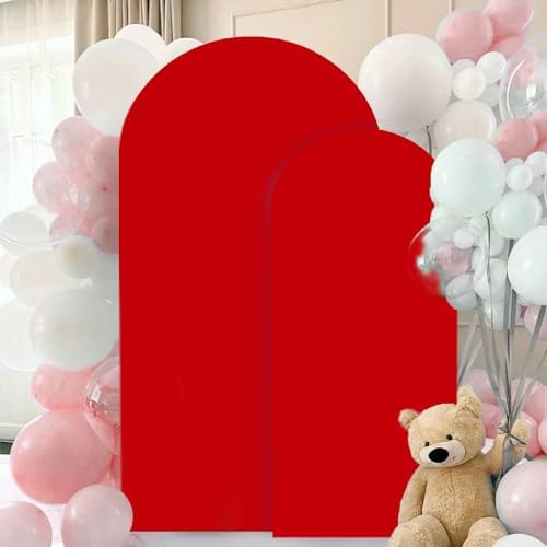 FANPROMS Wedding Arch Covers Set of 2 Red Arch Cover 6FT 7.2FT Spandex Arch Cover for Metal Frame Stand Balloon Arched Stand Cover Round Top Arch Covers for Wedding Birthday Party Decorations - Image 6
