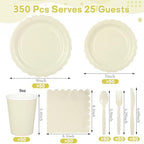 50 Set Disposable Dinnerware Sets Ivory Scalloped Plates Napkins - Image 2