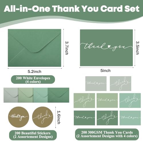 Supervitae 240 Pack Thank You Cards with Envelopes 3.5 x 5, Green Tones - Image 2