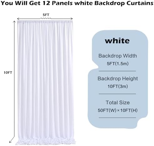 60ft x 10ft Wrinkle Free White Backdrop Curtains for Parties Wedding, 12 Panels 5x10ft Silky Soft Polyester Photo Backdrop Drapes for Party Birthday Baby Shower Photography Cloth Background - Image 5