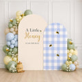 Set of 2 Little Honey Arch Backdrop Cover 2PCS Honey Bee Baby Shower Spandex Arch Covers Blue Gingham Gender Reveal Birthday Party Decoration (Cream Beige,7.2FT & 6.6FT) by HISDH