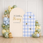 Set of 2 Little Honey Arch Backdrop Cover 2PCS Honey Bee Baby Shower Spandex Arch Covers Blue Gingham Gender Reveal Birthday Party Decoration (Cream Beige,7.2FT & 6.6FT) by HISDH