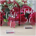 UNIQOOO Acrylic Wedding Table Number 1-30 with Stands | 4x6 inch Printed Calligraphy, Sign and Holder | Perfect for Wedding, Reception, Centerpiece Decoration, Event, Party by UNIQOOO
