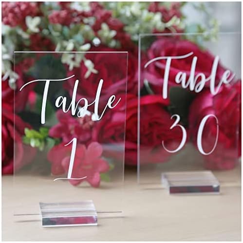UNIQOOO Acrylic Wedding Table Number 1-30 with Stands | 4x6 inch Printed Calligraphy, Sign and Holder | Perfect for Wedding, Reception, Centerpiece Decoration, Event, Party by UNIQOOO