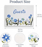Embroidered Floral Guestbook for Wedding, Bridal Shower & Baby Shower, Linen Guest Sign-In Keepsake with Blank Ivory Pages, Lay-Flat Design & Ribbon Bookmark, 10.25” x 8.25” (Blue Floral) - Image 2