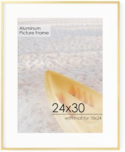 FLYJOE 24x30 Metal Picture Frame for Wall With Mat for 18x24, 24''x30'' Aluminum Photo Frames With Tempered Glass for Home Decor, Minimalist Modern Poster Frame Horizontal And Vertical Formats, Gold by FLYJOE