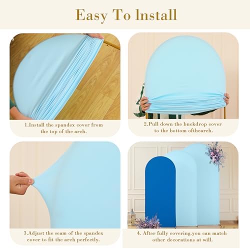 Baby Blue and Royal Blue Arch Cover 3 Set-8FT, 7.2FT, 6.6FT Arch Backdrop Cover Spandex Fitted 2- Color Fabric Stand Covers for Baby Shower Boy Birthday Party Wedding Photo Background Decorations - Image 6
