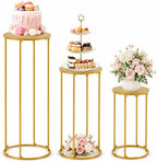 3 Pcs Cylinder Pedestal Stands for Party, Gold Metal Plant Stand by BILPIKOGoo