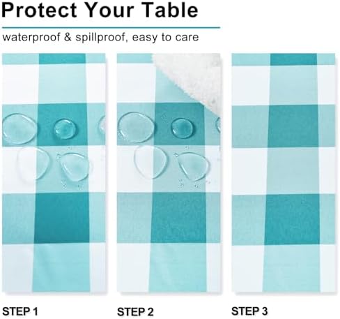 Hiasan Plaid Tablecloth 2 Pack, 60 x 84 inch, Turquoise and White - Image 4
