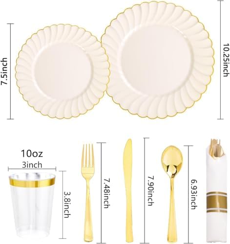 YOUBET 350PCS Ivory Scalloped Plastic Plates for Wedding Party - Image 2
