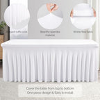Wish Care 2 Pack White Spandex Table Clothes for 8 Foot Rectangle Tables, 8FT Wrinkle Free Fitted Tablecloths Ruffles Design Table Cover for Party, Banquet, Wedding and Events - Image 2