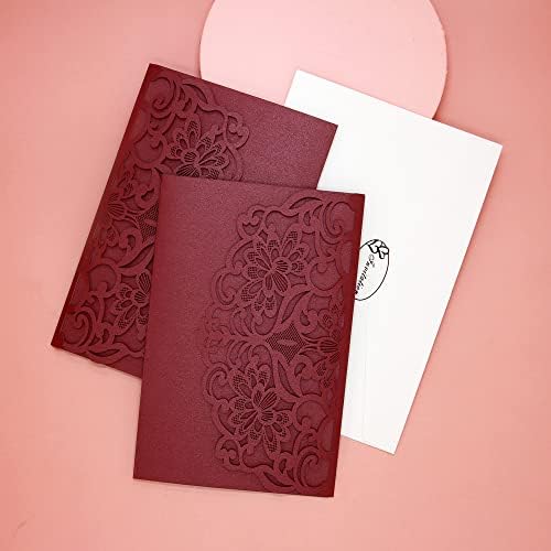 FOMTOR Laser Cut Wedding Invitation Cards Set w/Envelopes & Inserts & Seals – for Wedding, Bridal Shower, Graduation, Birthday Party, Engagement, Anniversary Red 50Pcs - Image 6