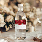 Personalized Water Bottle Labels with Choice of 30 Flower Styles - Choose Font and Pre-Made Phrases or Design Custom Text - LABELS ONLY (018 Red Roses, 2 inch (8.5x2")) - Image 2