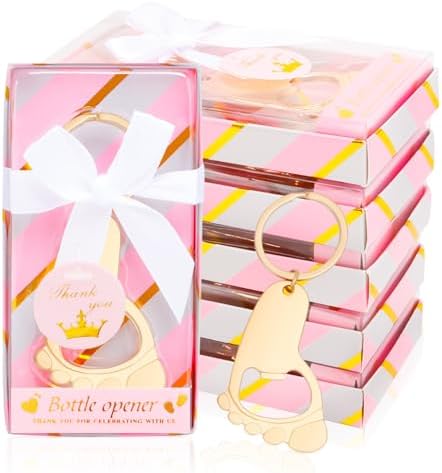 24Pcs Baby Girl Foot Keychain Footprint Bottle Openers Small Foot Bottle Opener Keychain Souvenir for Guests Baby Shower Return Gift for Party Favors with Pink Boxes Gifts or Decorations by WxzumgPARTYFAVORS