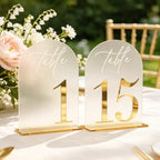 Frosted Table Numbers, Wedding Table Numbers Gold 1-15 with Stands, Gold 3D Acrylic Arch Signs with Holder, 5" x 7" Elegant Table Decor for Wedding Reception, Party, Anniversary, Events by Unknown
