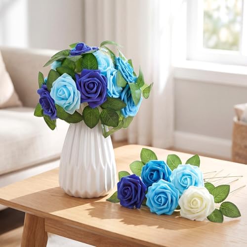 100 Pcs Artificial Rose Flowers, Gradient Blue - Image 5