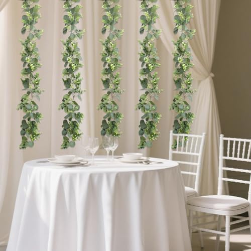 MAKHOT 2pcs Artificial Eucalyptus Garland, 5.9FT Greenery Garland Flower Spring Summer Green Garlands Vines Decoration, Fake Silver Dollar Eucalyptus Leaves Vines for Table Home Wedding Party Decor - Image 6