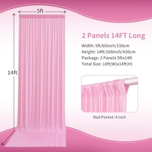 10×14 ft Pink Wrinkle Free Backdrop Curtain, Soft Silky Polyester Wedding Drapes 2 Panels 14ft Height Baby Pink Photo Backdrop Curtains for Parties Birthday Baby Shower Photography Background Cloth - Image 4