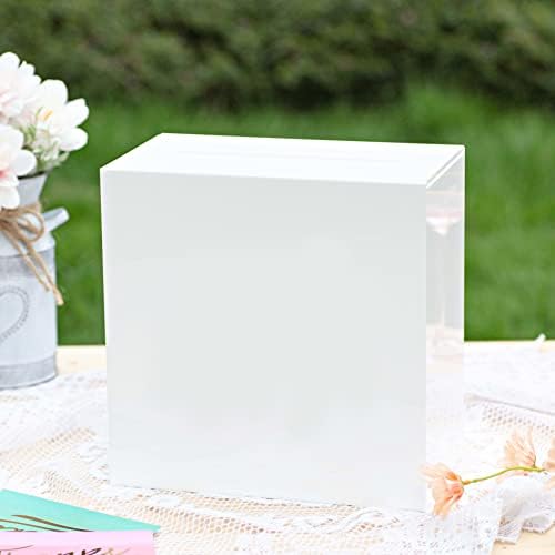 UNIQOOO White Acrylic Card Box w/Slot, Thick DIY Wedding Box Blank No Print, Large 10x10x5.5 in, for Reception Decoration Fundraiser Money Box Election Ballot Graduation Keepsake Party Favor by UNIQOOO