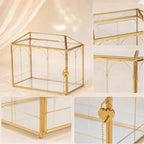 Glass Cards Box with Slot & Lock - 10.2" x 5.9" x 8" Vintage Geometric, Wedding Receptions, Home Reception, Tabletop Decor, Christmas Party, Gold - Slot Length 6.1 Inches - Image 6