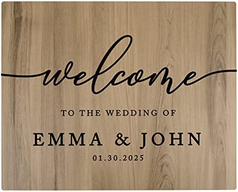 Andaz Press Large Wooden Welcome Sign for Wedding, Rustic Welcome Sign 16" x 20" Custom Names & Date, Woodland Wedding Signage, English Oak MDF Wood Finish Wedding Reception Indoor Outdoor Signs by AndazPress