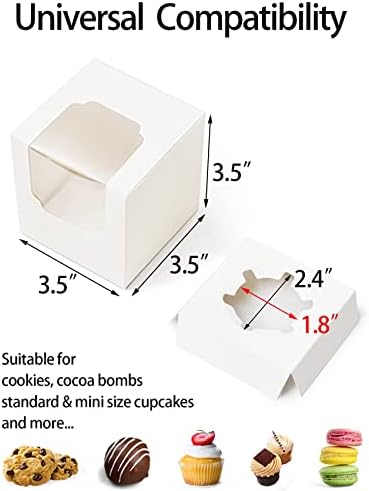 Happyhiram 100 Pack Individual Cupcake Boxes with Inserts & Window, White - Image 3