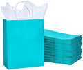DjinnGlory 50 Pack Medium Size Teal Blue Paper Gift Bags with Handles 10x8x4 Inch and 50 White Tissue Paper for Small Business Wedding Bridal Baby Shower Birthday Party Favors Goodies by GiftWrappingSupplies