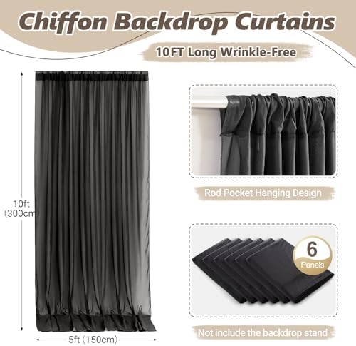 30ft x 10ft Black Backdrop Curtains, Wrinkle-Free Sheer Chiffon Fabric Photo Background Drapes for Wedding Arch Party Ceremony Stage Photography Decorations - Image 4