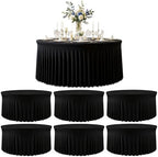 6 Pack Black Round Spandex Tablecloths, 5FT/60In Fitted Stretchy Table Cloth with Skirt, Washable Tablecloth, Circle Wrinkle Free Table Cover for Wedding Party Dining Banquet Events by Torrowsrort