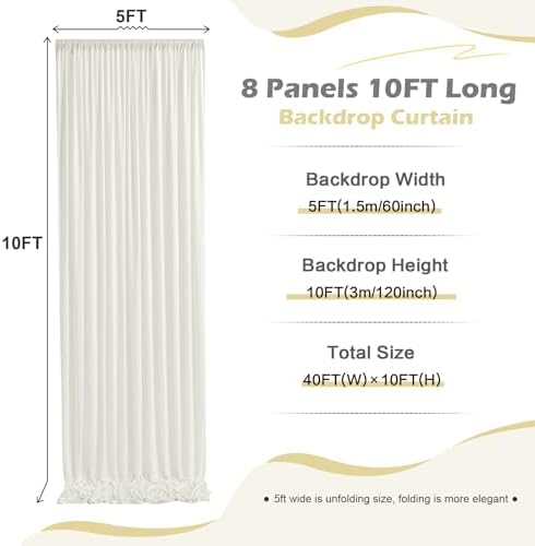 40ft x 10ft Wrinkle Free Ivory Backdrop Curtain for Parties, 8 Panels 5x10ft Silky Polyester Ivory Wedding Backdrop Drapes Photo Back Drop Cloth for Birthday Baby Shower Photography Background - Image 5