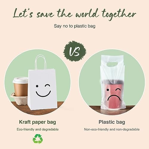 GSSUSA 100 Pack White Paper Bags with Handles, Small Gift Bags 5.25x3.75x8 - Image 3